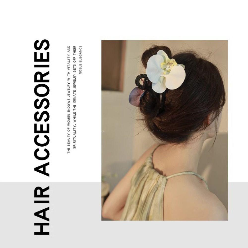 Shark Clip Flower Hair Claw Ponytail Clip Large Shark Clip Cute Butterfly Orchid Hair Clip  Female