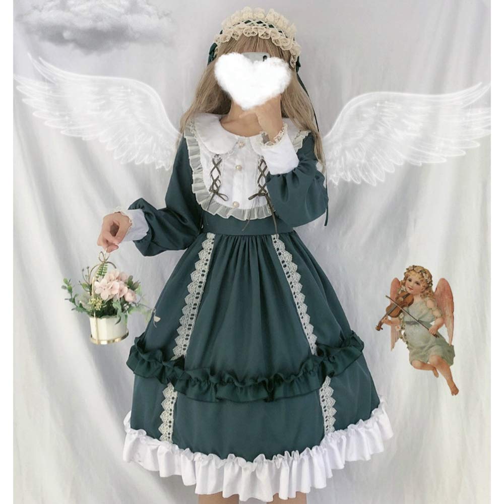 Long Sleeve Lolita Gothic Mori Princess Dreamy Ribbon and Cosplay School Cultural Photo Stage Green Size [SSUPTEMBER2] Dress, Lolita, Girl, Dress,