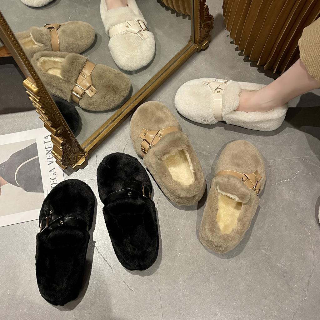 New fairy wind flat cotton shoes female winter lazy shoes fashionable warm hairy shoes female