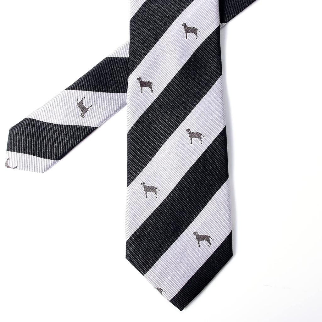 [Rachel] Animal Print Necktie, Dog Pattern, 100% Silk, Jacquard Weave, DogCat Design, Stripe Pattern, Small Design, One-Point Accent,