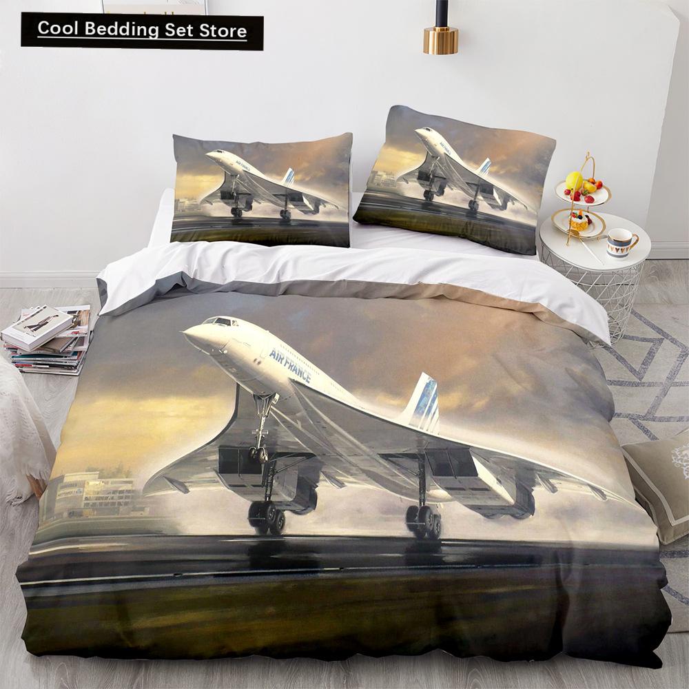 Airplane King Queen Full Duvet Cover Vintage Fighter Bedding Set for Kids Teens Adults Sky Clouds Grey 2/3pcs Soft Quilt Cover