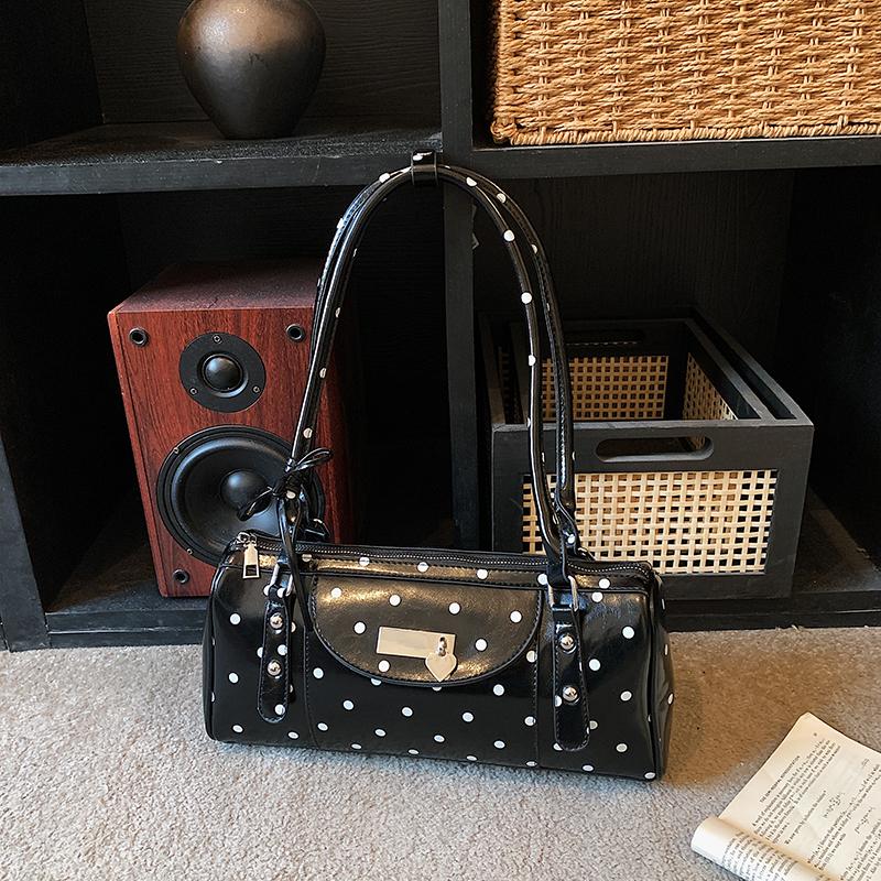 2026 Spring & Summer New Fashion Cute Dots Glossy PU Boston Shoulder Bags Retro Fresh Exquisite Stylish Design Women's Handbags