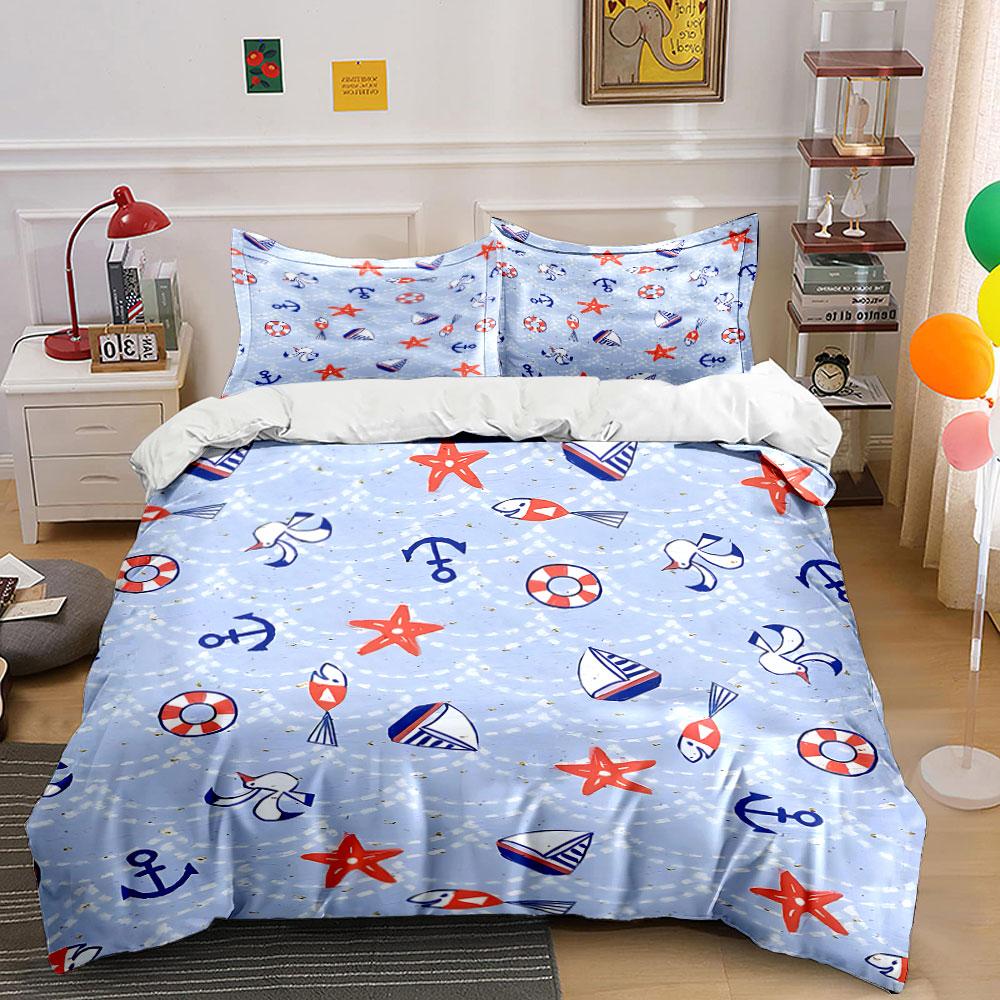 Anchors, starfish, lifebuoys. Bedding sets Duvet cover sets Duvet covers Pillowcases(1 * Duvet Cover 2 * Pillowcases without duvet insert) 135x200cm