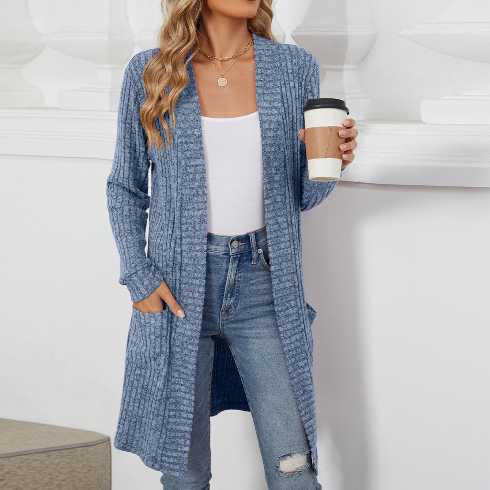 

Женский повседневный и модный однотонный кардиган с длинным рукавом и карманами L