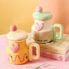 Roztomilý keramický hrnek na vodu vysoké hodnoty pro chlapce a dívky, velkokapacitní hrnek s víčkem, kancelářský hrnek na kávu, dárek k narozeninám