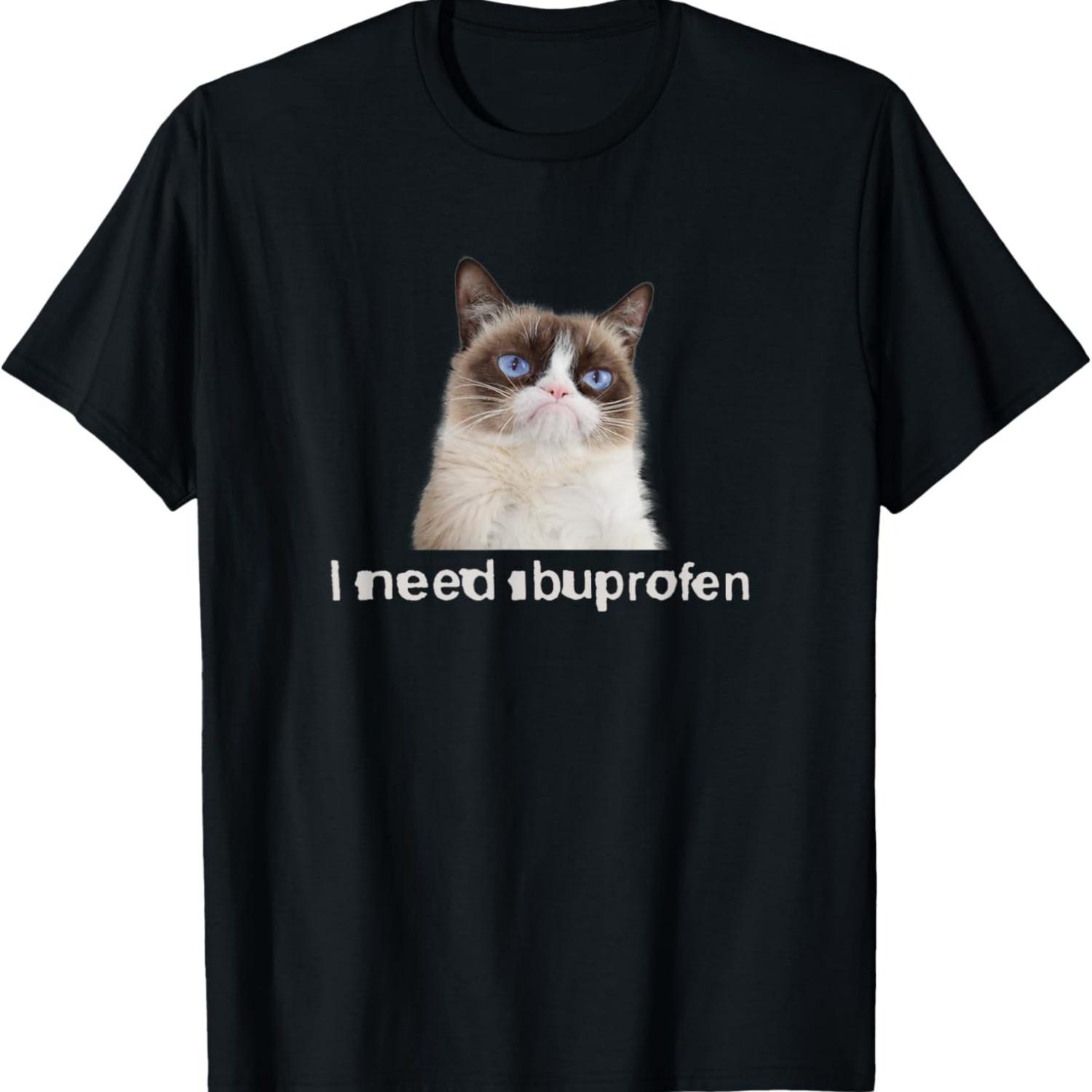 I Need Ibuprofen Cat Meme T-Shirt for Men Women S чёрный