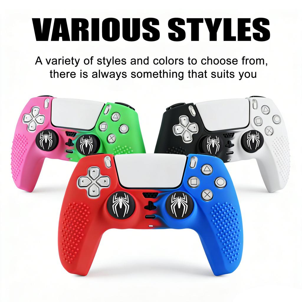Anti-Slip Controller Silicone Cover Case for PS5 Gamepad Skin Shell with Rubber Thumb Stick Grip Gaps Touch Pad Sticker for PS5