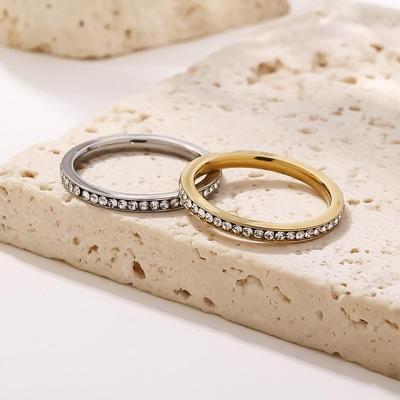 Exquisiter 2mm Strass-Pavé Titanstahlring - Wasserdichter Minimalistischer Schmuck