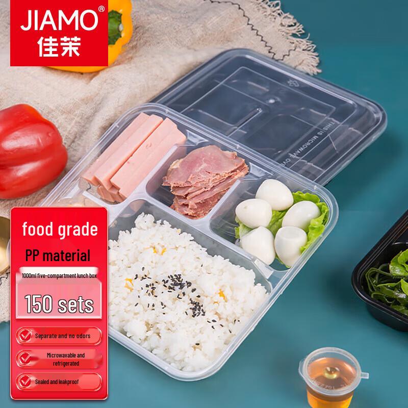 Disposable 5-Compartment Square Meal Prep Containers with Lids
