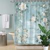 1pc White Blossom Shower Curtain - Peonies & Floral Branches, Soft Cloudy Blue Sky, Chinese Ink Art, Polyester
