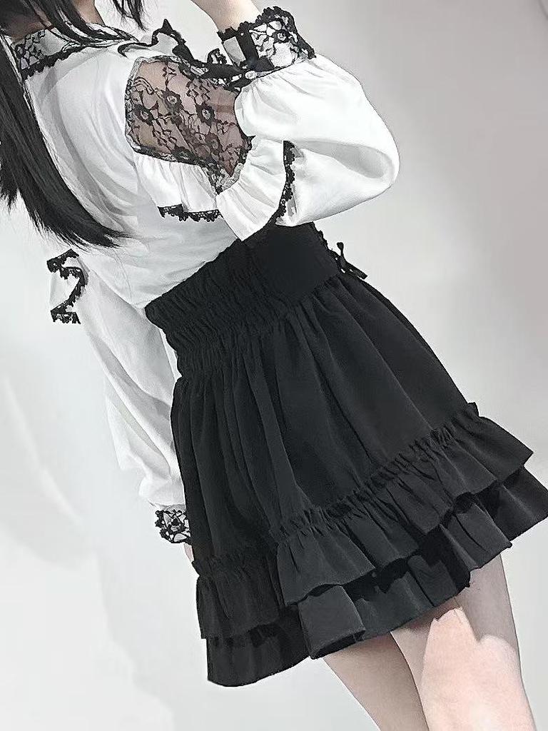 Women's Japanese Academy Style Slimming Skirt Set: Autumn White Long-Sleeve Shirt & High-Waisted Short Skirt Two-Piece