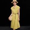 Wudao Summer Lapel Belted Shirt Dress
