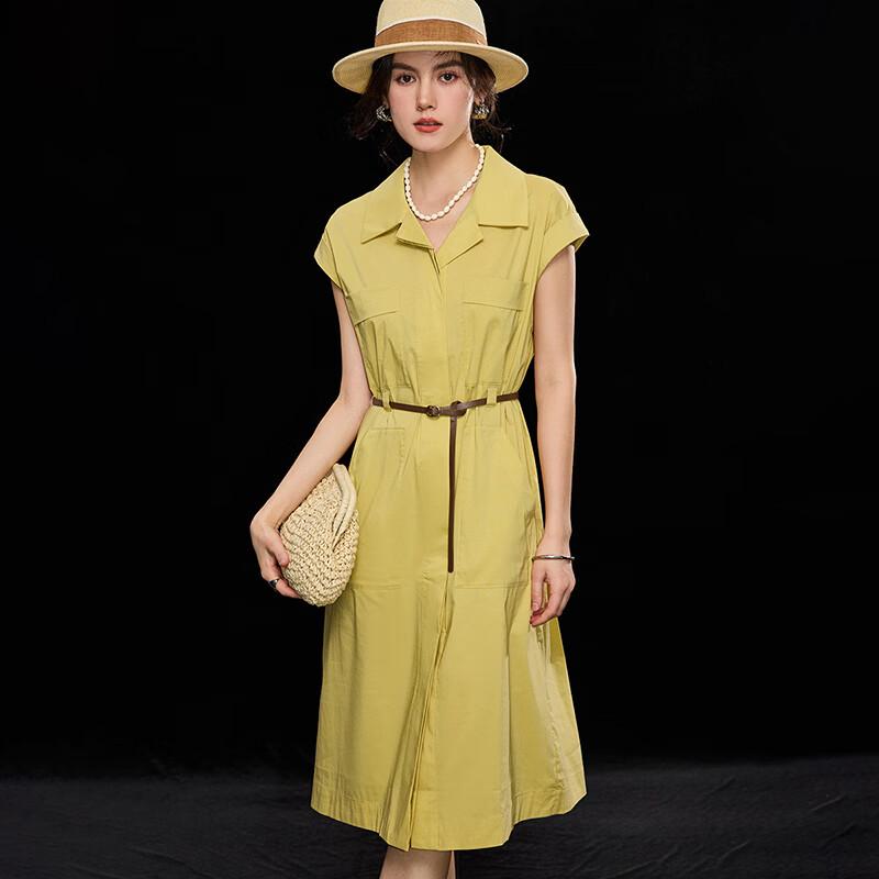 Wudao Summer Lapel Belted Shirt Dress
