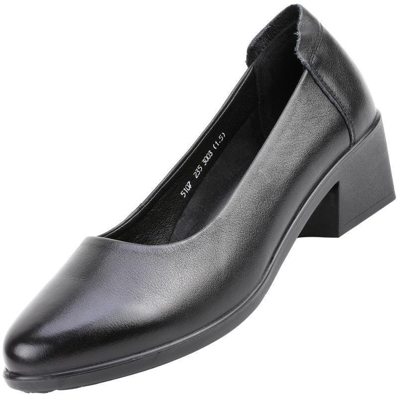 

Summer new women s pointed leather black commuter work shoes round head professional soft-soled heels 40 чёрный