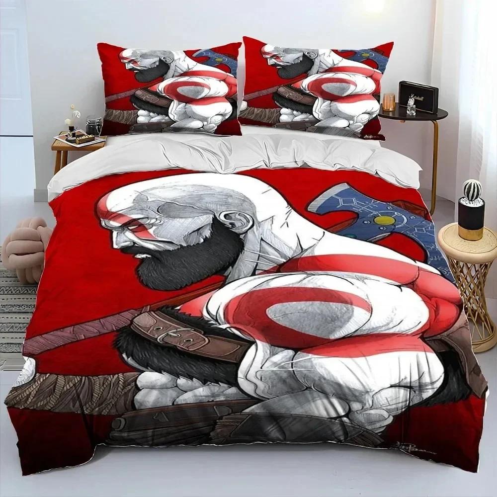 3D God of War Game Gamers Kratos Bedding Set Print With Pillowcase Bed Duvet Cover Soft Single Double Queen Super King Size