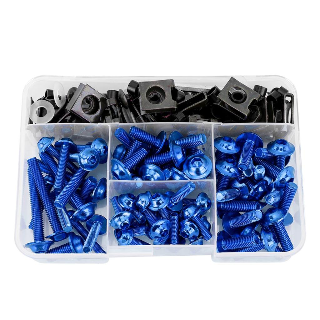 Motorcycle Bolts Aluminum 177 Pcs Motorcycle Screw Fairing Bolt Kit Universal for M5 M6 Yamaha Sport Bike (BLUE)