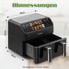 9L Air Fryer with Double Chamber, Fryer with LED Display, Adjustable Time and Temperature 80-200℃
