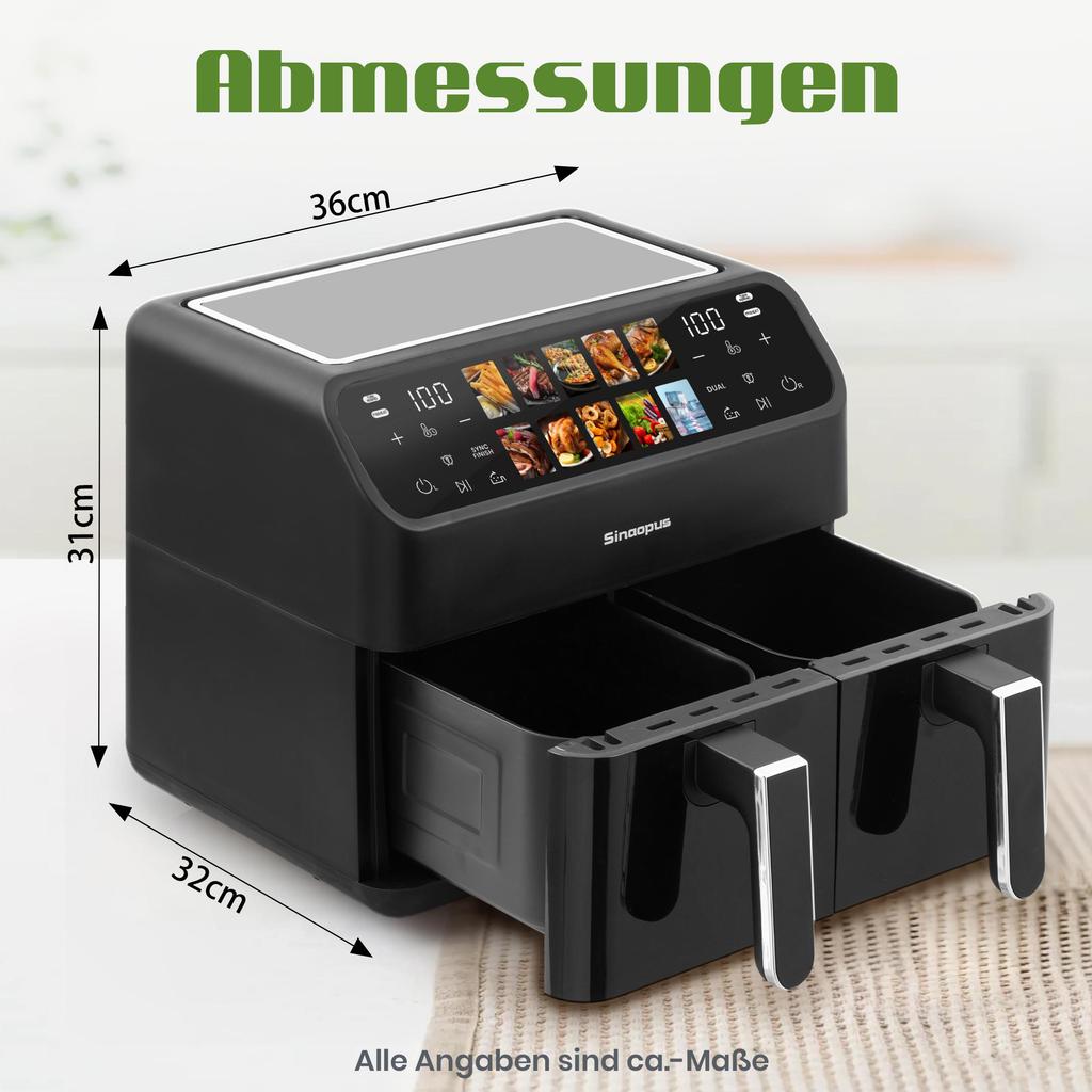 9L Air Fryer with Double Chamber, Fryer with LED Display, Adjustable Time and Temperature 80-200℃