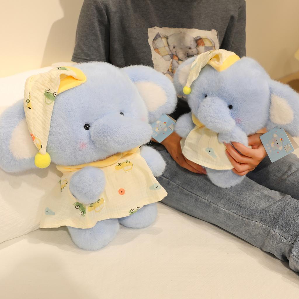 Blue Elephant Soft Plush Toy Cute Animal Pajamas Elephant Stuffed Plushies Dolls 1st 2nd 3rd Birthday Gifts For Girls Babyshower