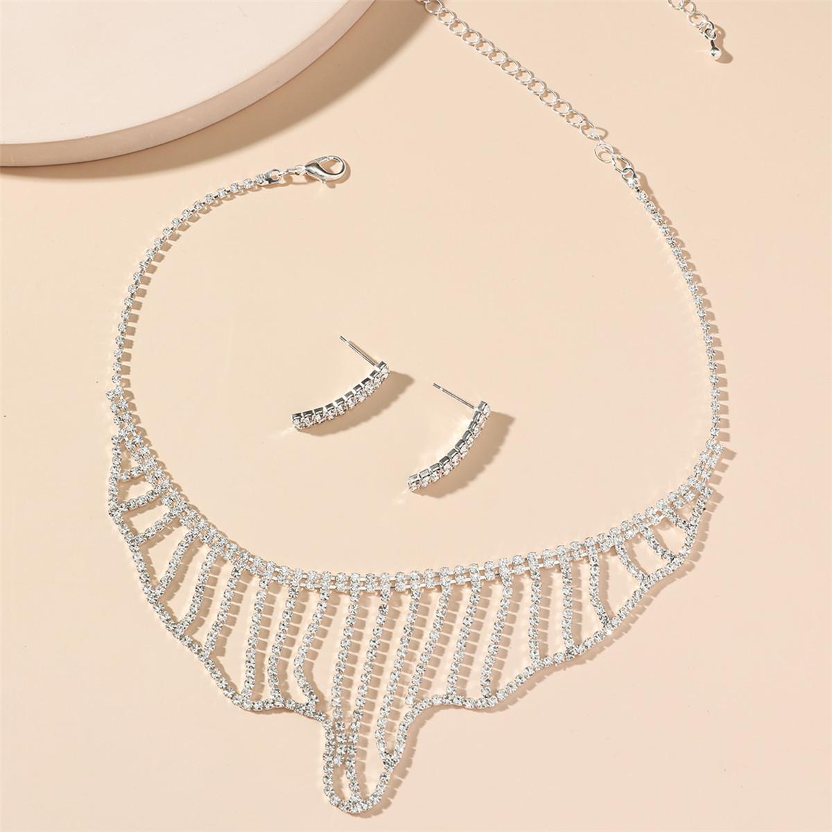 

Модний набір намисто та сережки зі стразами, блискучі сережки-пусети, набір з двох предметів