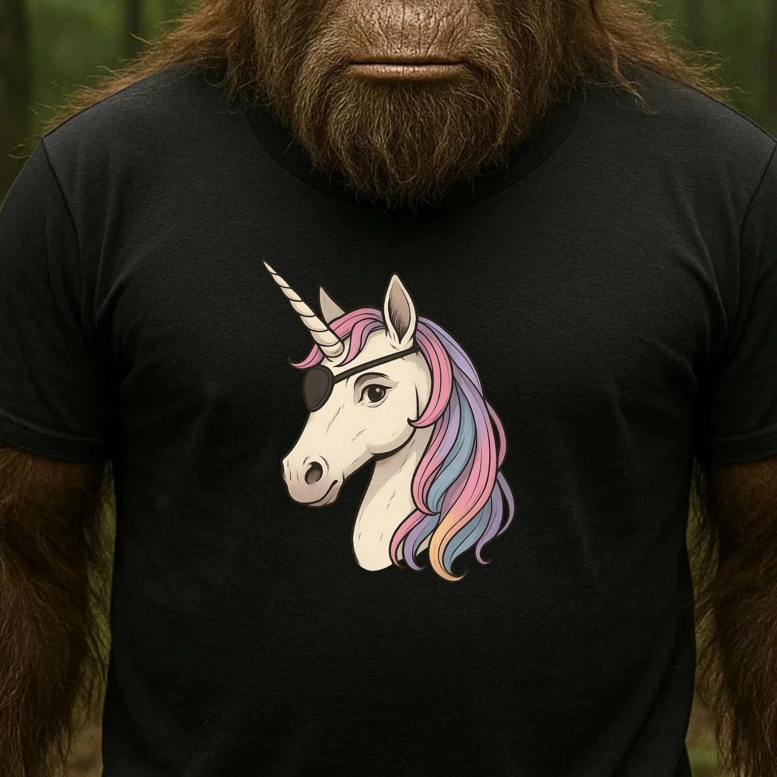 T-Shirt Herren Einhorn mit Augenklappe Motiv Baumwolle Größe S bis 5XL L