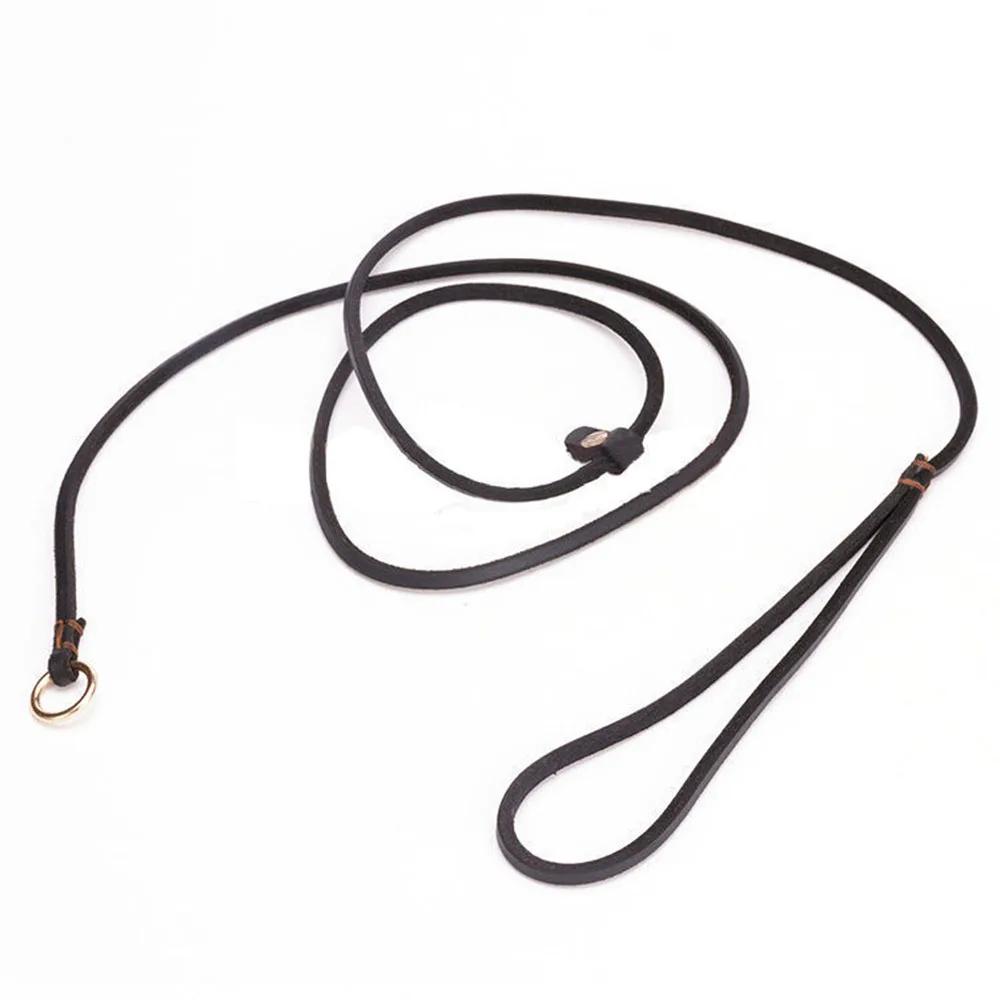 Genuine Leather Dog Leash P-Chain Slip Lead Soft Cowhide Training Leash for Small Medium Dogs 120cm 150cm