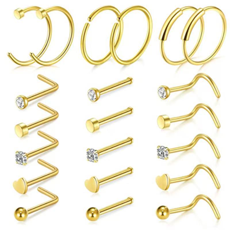 21-Piece Stainless Steel Nose & Lip Piercing Jewelry Set