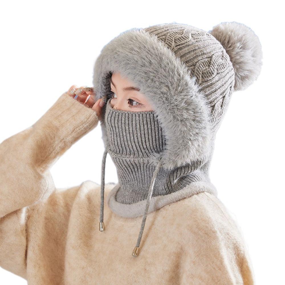 

Мягкая термошапка с капюшоном, эластичный вязаный набор шапок, шапка-балаклава, набор шарф и шапка, зима, осень серый