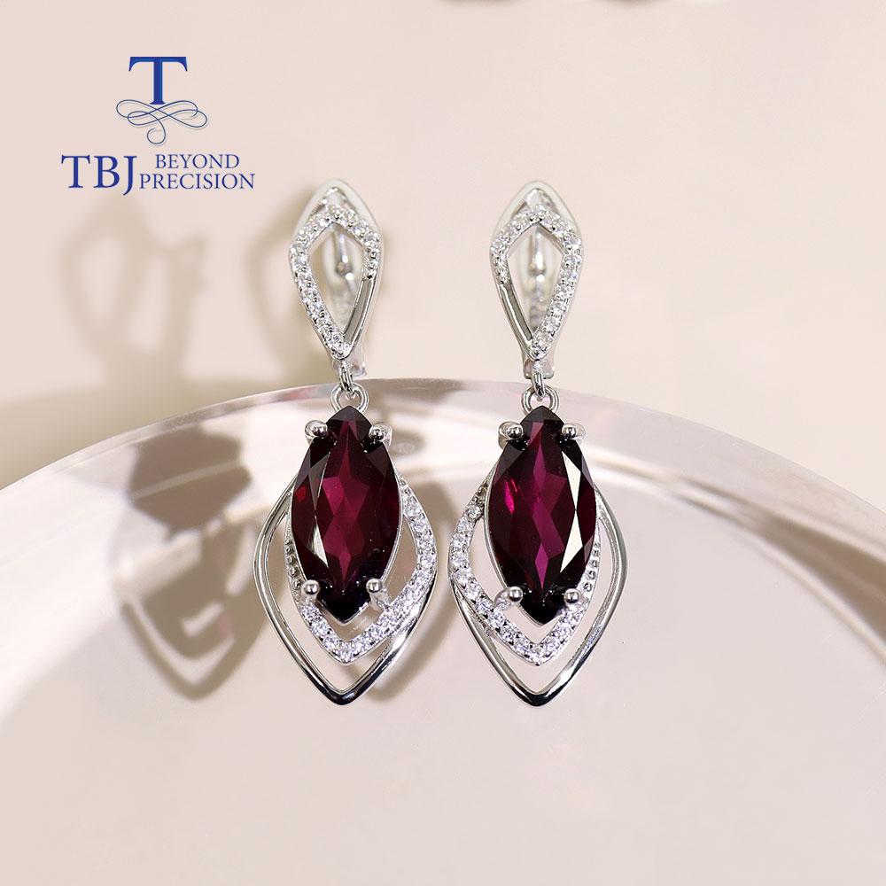 Natürliches Rhodolit-Granat-Schmuckset MQ 7 * 14 mm Edelstein-Ring-Ohrring aus 925er-Sterlingsilber, klassisches Design, edler Schmuck für Frauen