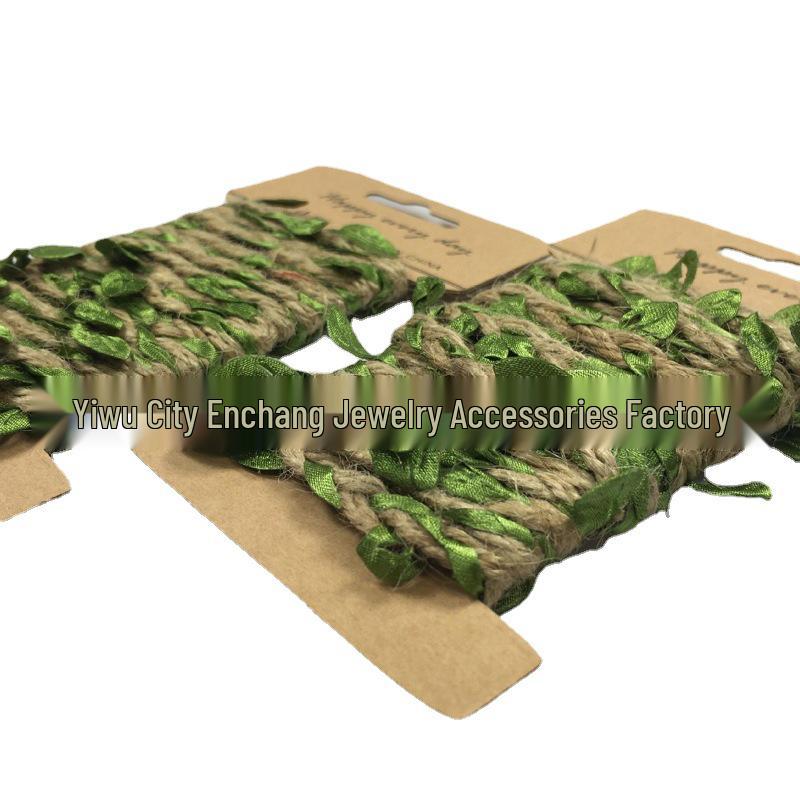 Rustic Forest Style Hemp Rope Decor with Rattan and Green Leaf Braiding