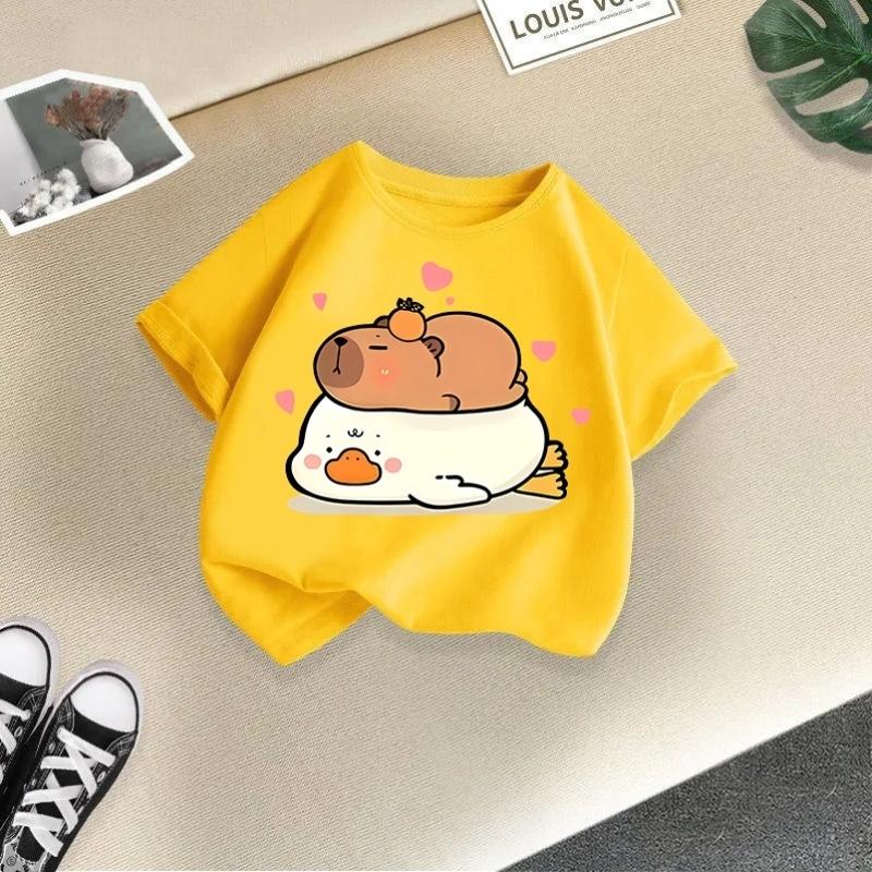 2025 Summer New Kapibala Children's Clothing Girls' Short Sleeved Girls' Tshirt Pure Cotton Fashion Printed Children's Top Trend