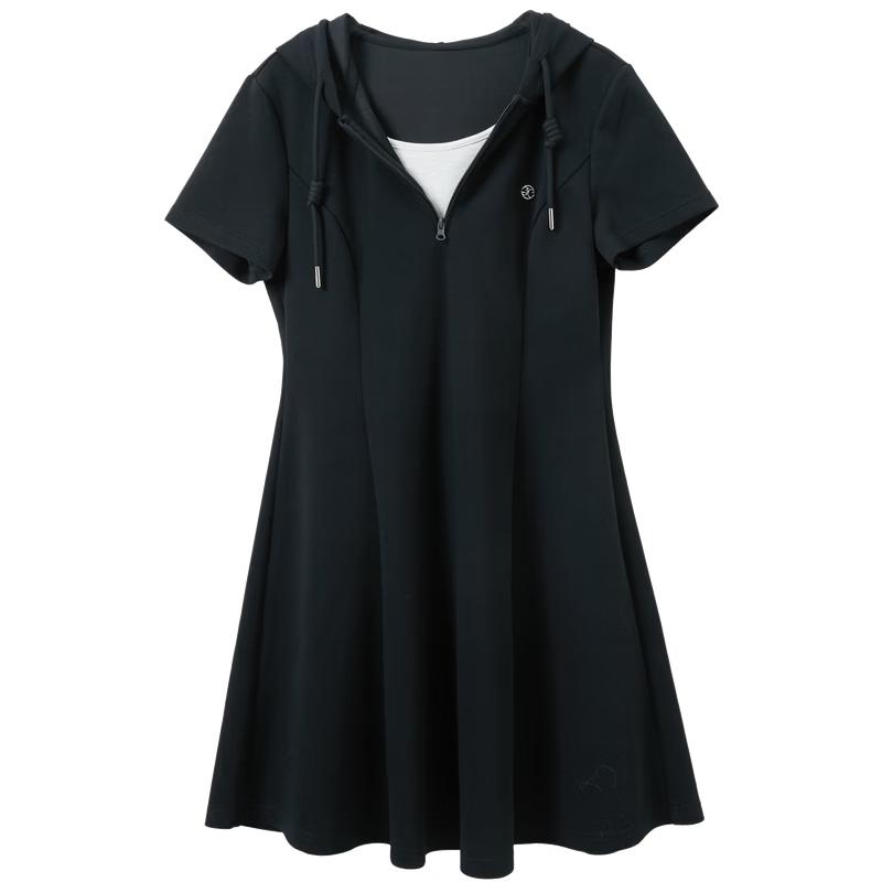 Women s Fake Two-Piece Hooded A-Line Mini Dress L