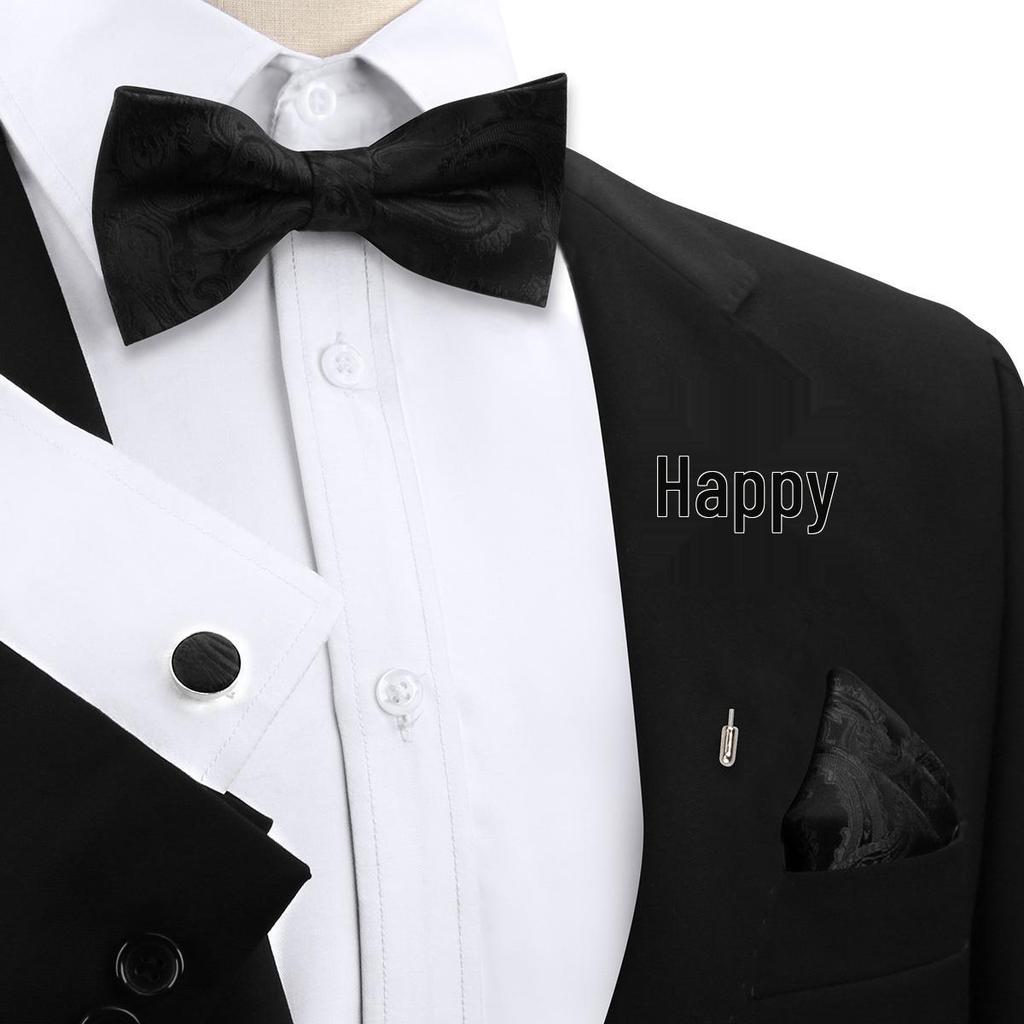 Korean Style 4-Piece Men's Bow Tie & Pocket Square Set for Weddings & Formal Events