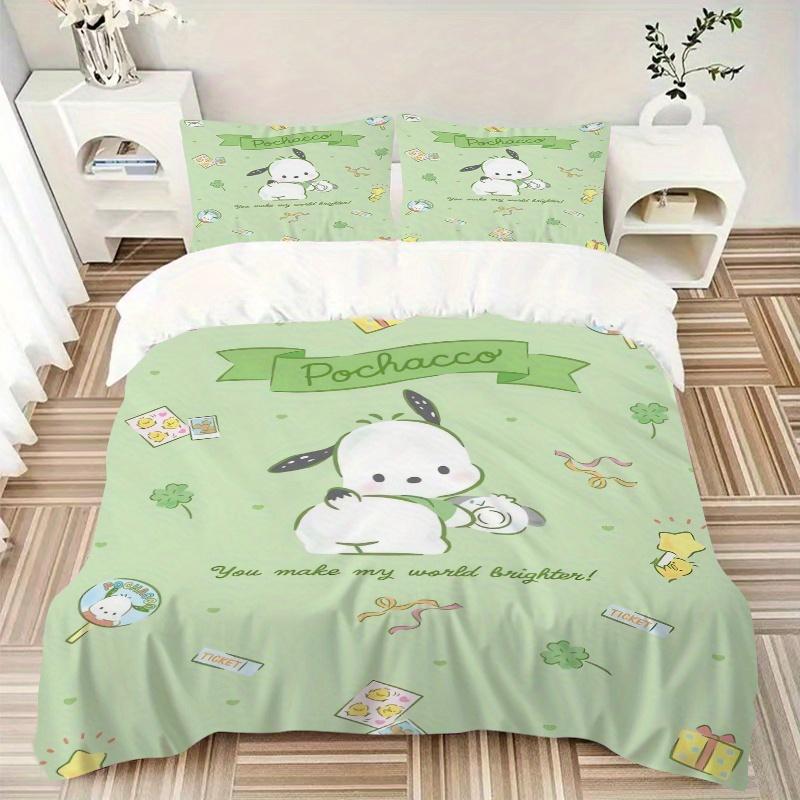 3pcs Lively Pochacco Printed Quilt Set - Soft and Comfortable Quilt Cover for Bedroom, Guest Room and Dormitory Decorative Bedding Set 1 Duv