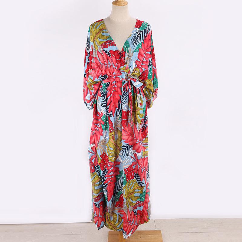Europäisch-Amerikanisches Florales Baumwoll Strand Überwurf Sonnenschutz Kleid