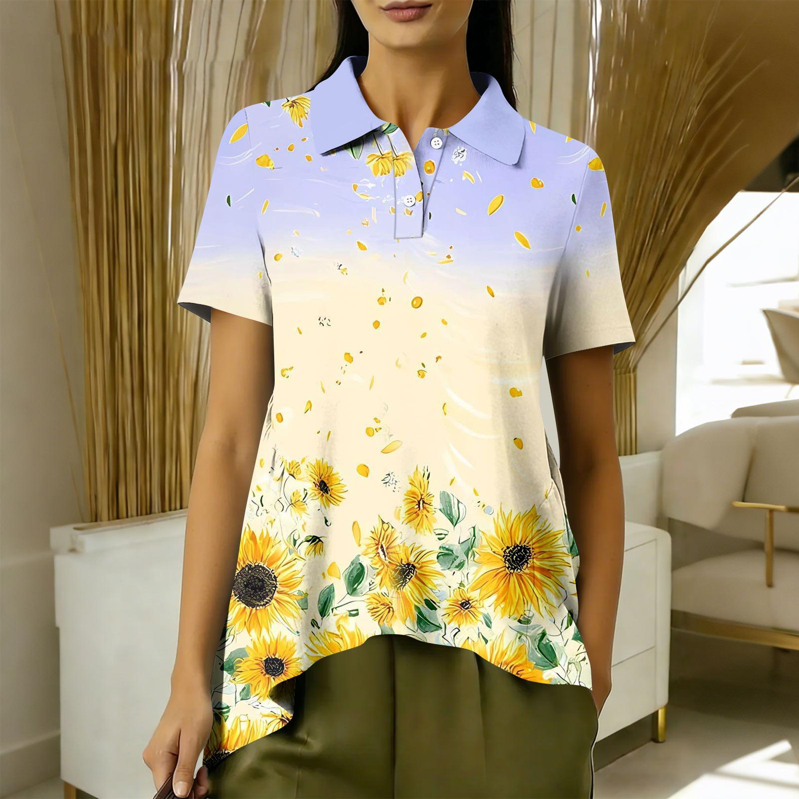 

Women s Fashion Casual Short Sleeve Floral Print Top XL жовтий