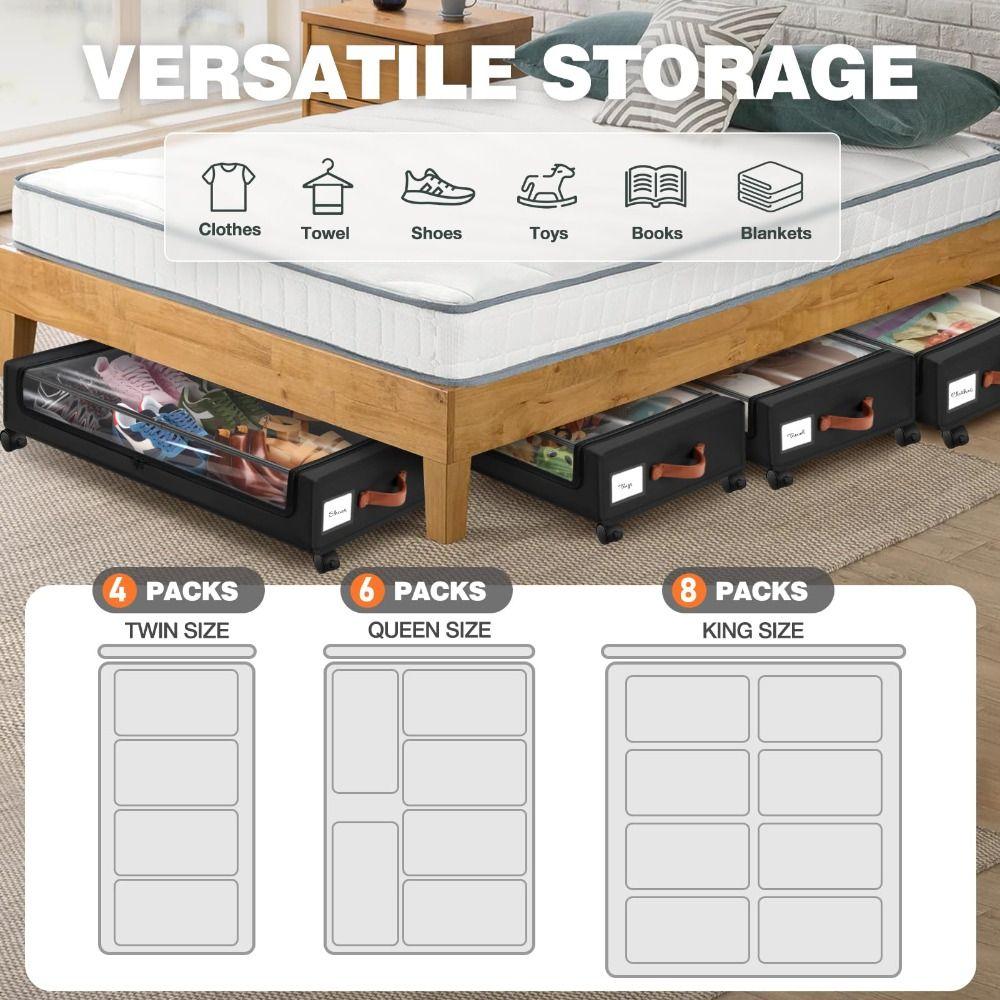 Foldable Under Bed Storage Box Square with Wheels Clothes Storage Organizer Large Capacity Storage Rack