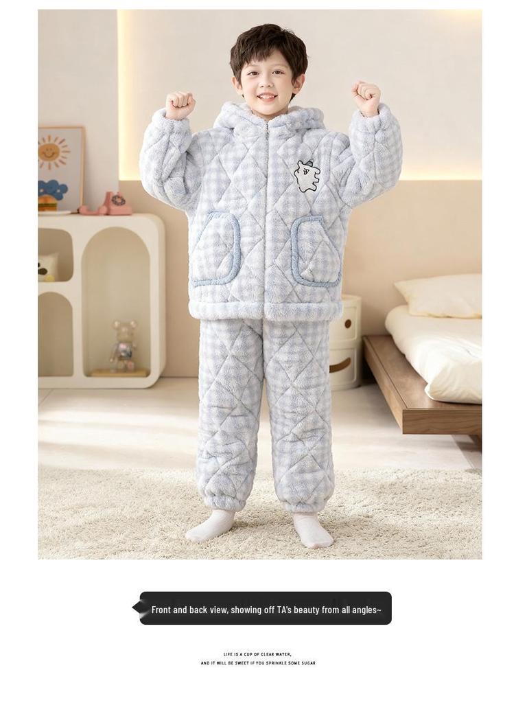 Boys' Thick Flannel Pajama Set - Children's Coral Fleece, Spring/Autumn 2025.