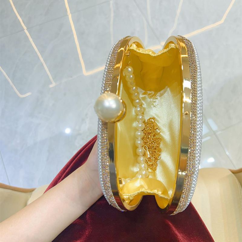 2025 Luxury High-end Handmade Pearl Diamonds Flower Evening Clutch Bag Fashion Rhinestone Wedding Banquet Handbags Shoulder Bag