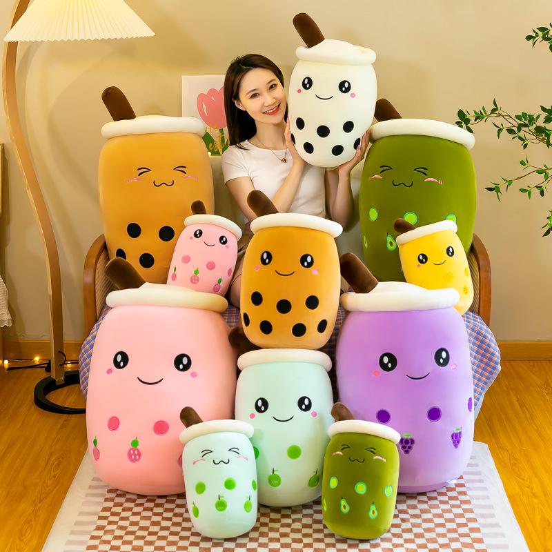 Popular bubble tea cup throw pillow large creative fruit milk tea doll plush toy