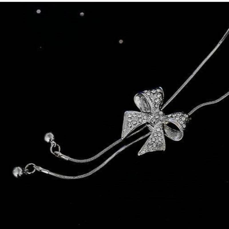 

Long bow sweater chain for women, versatile high-end fringed chain, autumn and winter clothes accessories pendant