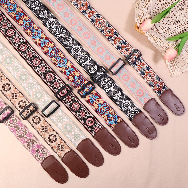 Gitarrengurt Bass Baumwolle Leder Stickerei Gurte Verstellbarer Halsgurt E-Gitarre Akustikgitarre Bass Zubehör