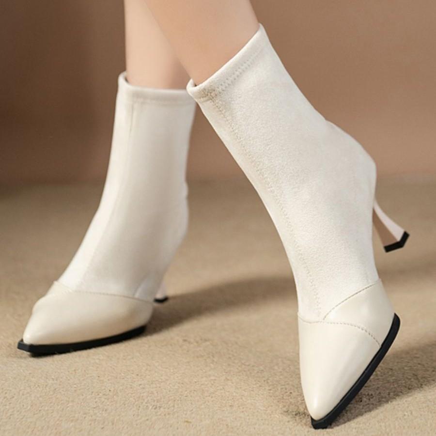 Fashion pointed short boots women's autumn and winter 2025 new thin heel high heels elastic thin boots Korean small ankle boots