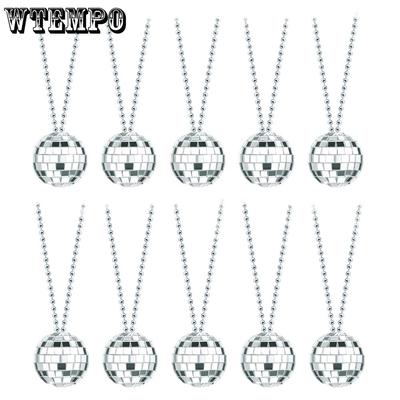 10pcs Mirror Disco Ball Costume Necklaces 70s Disco Party Necklaces for Home Decorations 1.57 Inches Stage Props Game Accessories Party Favor