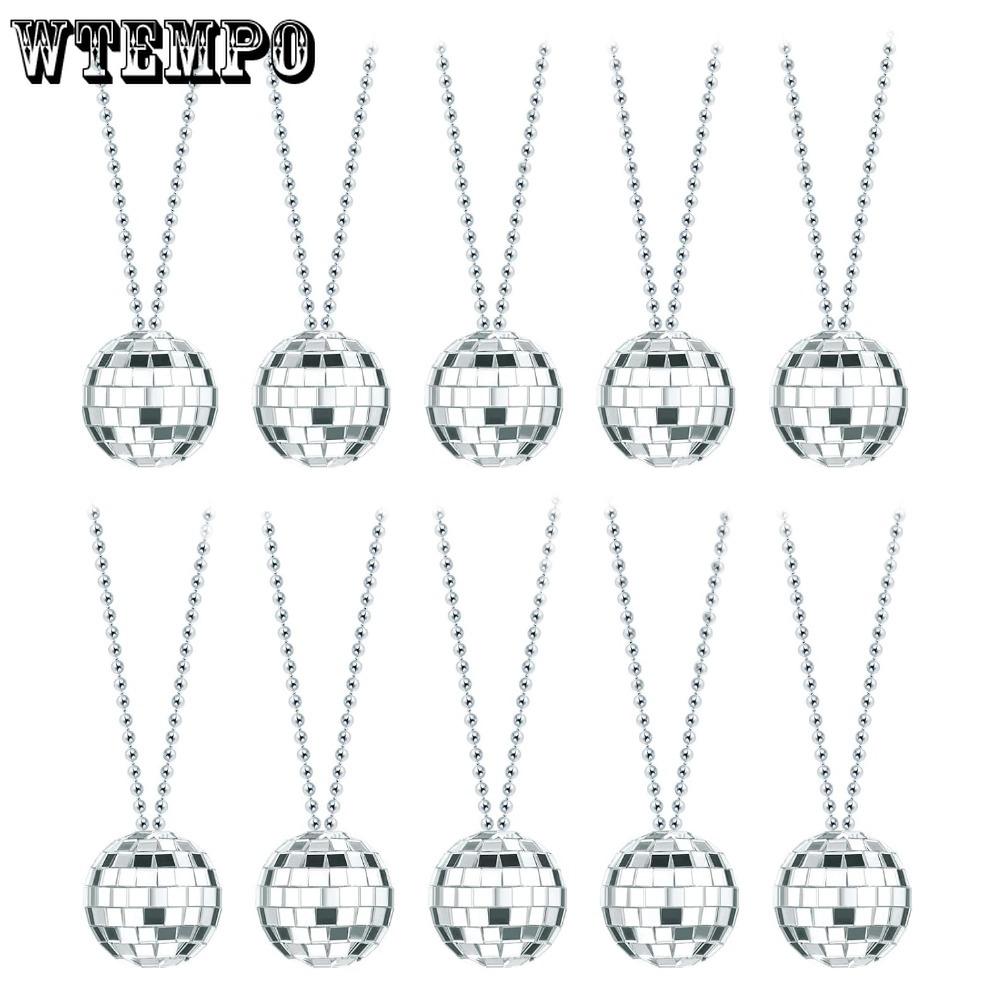 10pcs Mirror Disco Ball Costume Necklaces 70s Disco Party Necklaces for Home Decorations 1.57 Inches Stage Props Game Accessories Party Favor