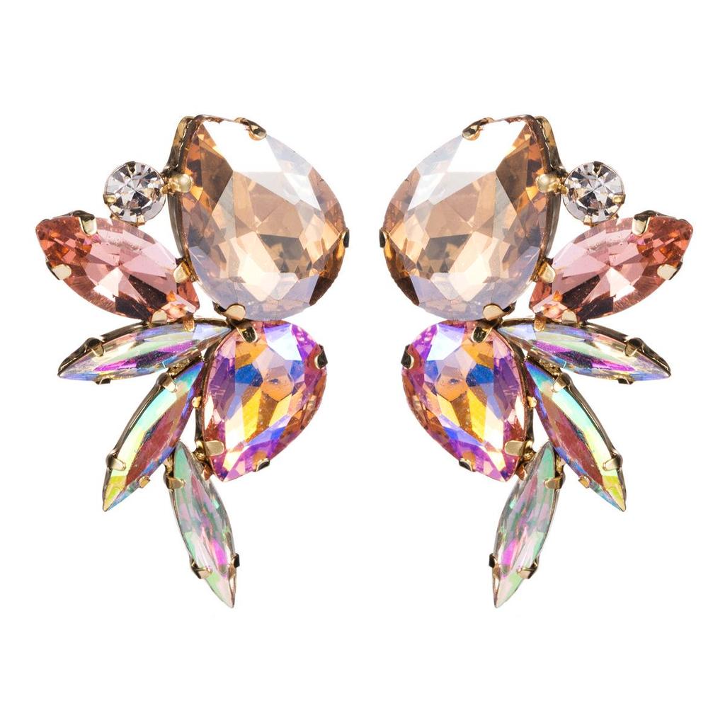Boucles d'oreilles exagérées en cristal coloré européen et américain avec diamants pour femmes