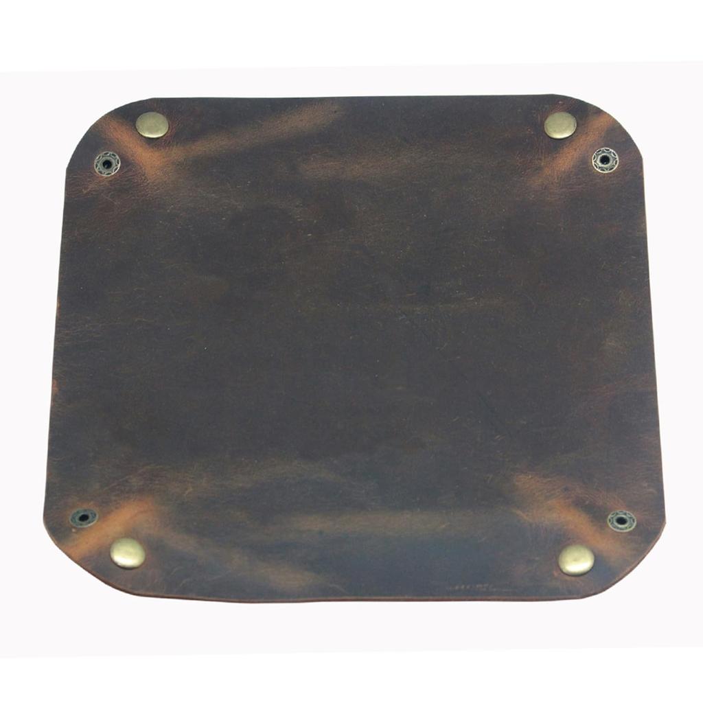 boshiho Leather Small Organizer Tray, Square, for Accessory Storage, Key Holder, Entryway Storage, Office Use, Travel, Portable, Birthday Gift, Dark