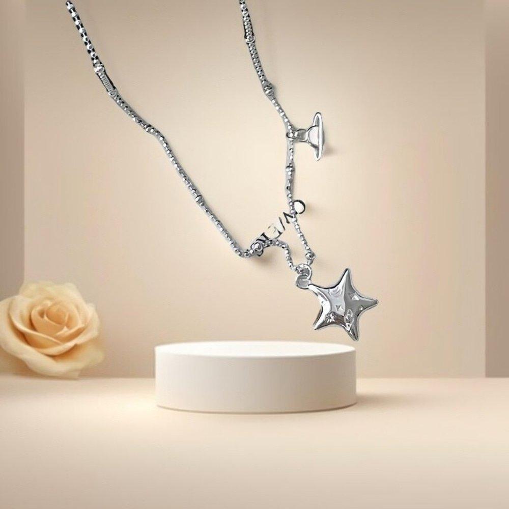 Women's Silver 925 Star Universe Saturn Necklace