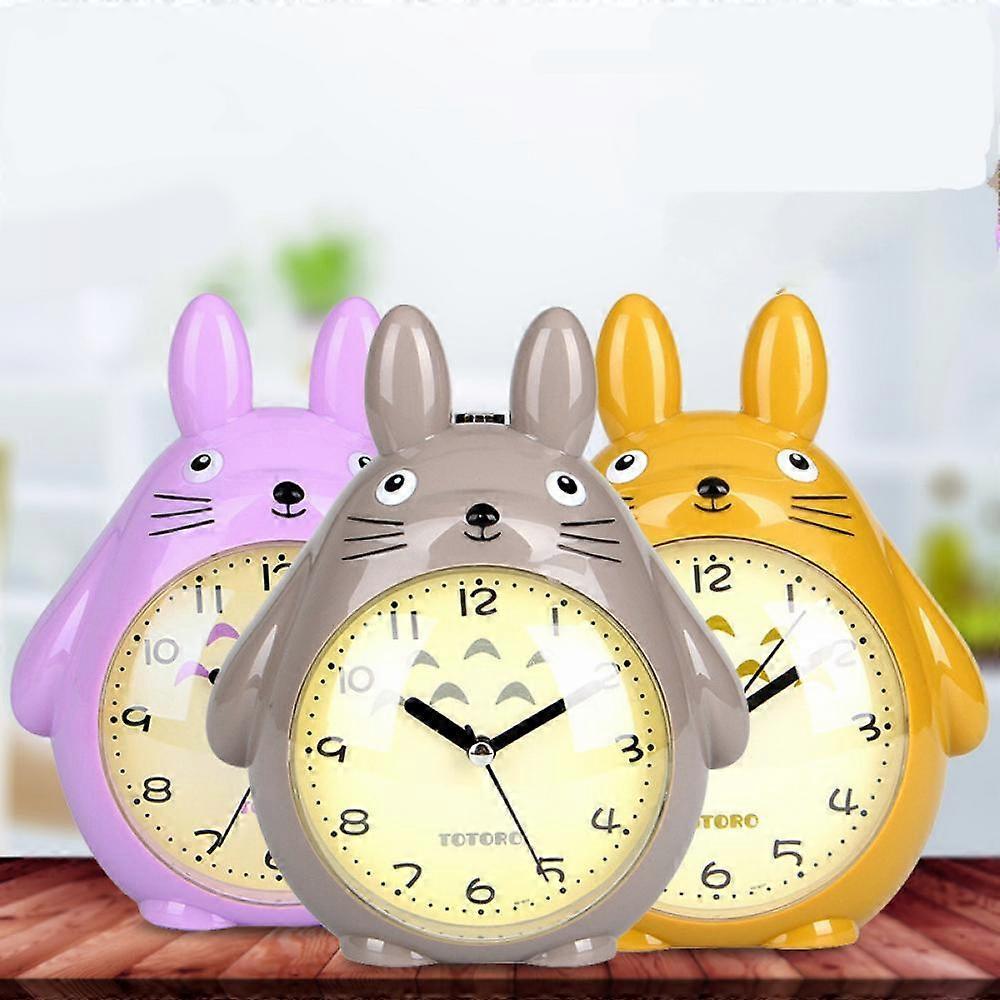 Alarm Clocks For Bedrooms, Cartoon Alarm Clock Totoro Alarm Clock Night Light, Student Children's Home Decoration Desktop Clock(Grey) less