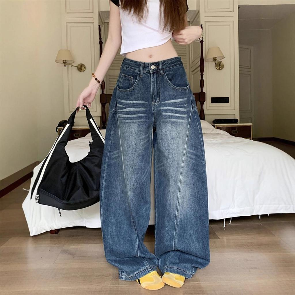 Women's High Waist Wide Leg Jeans Loose Fit Straight Denim Trousers Vintage Casual Pants